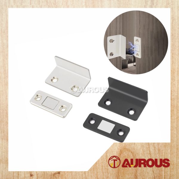 STAINLESS STEEL DRAWER MAGNETIC CLOSET CUPBOARD FURNITURE DOOR CATCH LATCH [L CORNER] - (SILVER/BLACK)