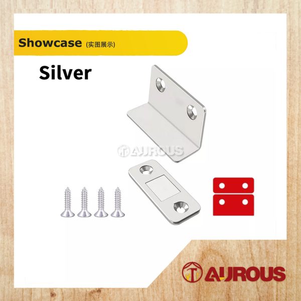 STAINLESS STEEL DRAWER MAGNETIC CLOSET CUPBOARD FURNITURE DOOR CATCH LATCH [L CORNER] - (SILVER/BLACK) - Image 2