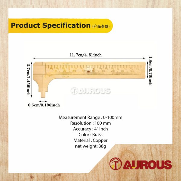 BRASS VERNIER CALIPER MEASURING DOUBLE SCALES MM/INCH POCKET RULER (0-100MM) - Image 5