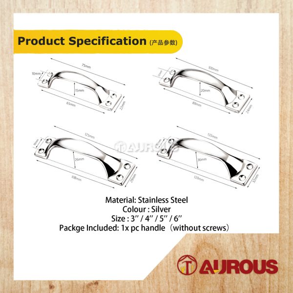 STAINLESS STEEL 304 PLATED DOOR PULL HANDLE (3'' / 4'' / 5'' / 6'') - 1 PIECE - Image 4