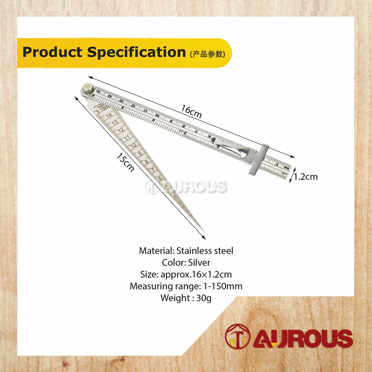 STAINLESS STEEL FOLDING GAP TAPER GAUGE DEPTH RULER WITH STRAIGHT RULER SET - Image 5