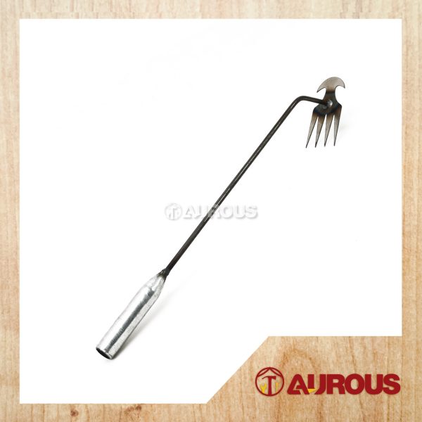 MINI TWO HEAD METAL LAWN RAKE WITH STEEL HANDLE GARDEN WEEDING TOOL