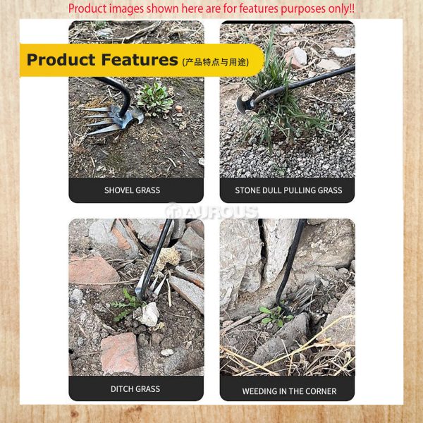 MINI TWO HEAD METAL LAWN RAKE WITH STEEL HANDLE GARDEN WEEDING TOOL - Image 8