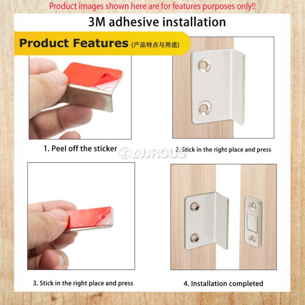 STAINLESS STEEL DRAWER MAGNETIC CLOSET CUPBOARD FURNITURE DOOR CATCH LATCH [L CORNER] - (SILVER/BLACK) - Image 7