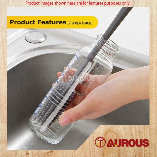 PVC LONG HANDLE SILICONE CUP GLASS BOTTLE BRUSH CUP SCRUBBER CLEANING TOOL (GREY) - Image 6