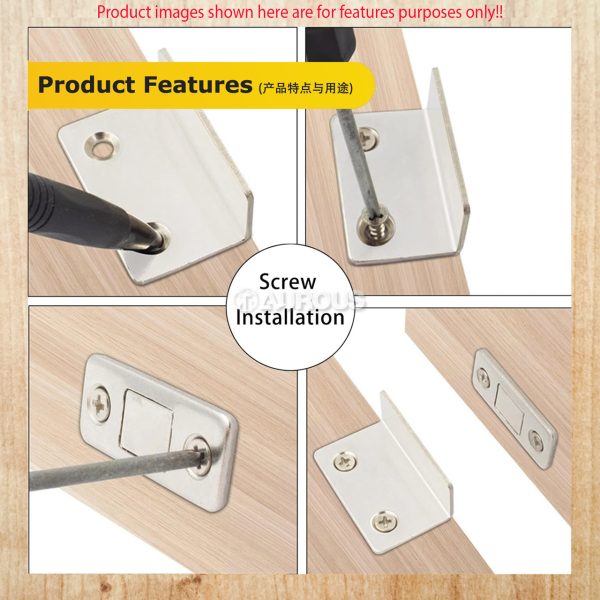 STAINLESS STEEL DRAWER MAGNETIC CLOSET CUPBOARD FURNITURE DOOR CATCH LATCH [L CORNER] - (SILVER/BLACK) - Image 8