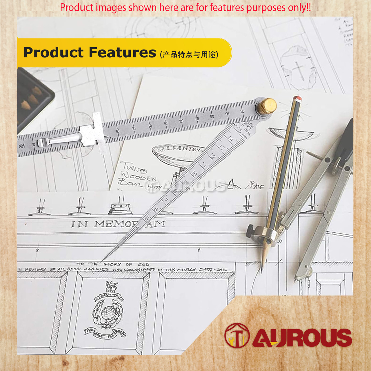 STAINLESS STEEL FOLDING GAP TAPER GAUGE DEPTH RULER WITH STRAIGHT RULER SET - Image 7