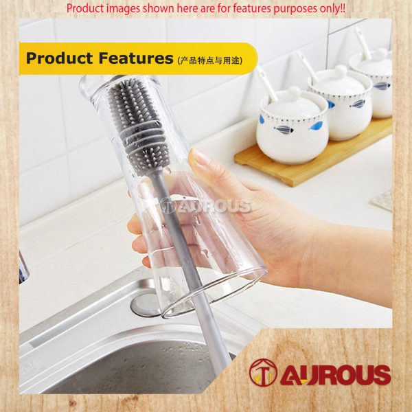 PVC LONG HANDLE SILICONE CUP GLASS BOTTLE BRUSH CUP SCRUBBER CLEANING TOOL (GREY) - Image 7