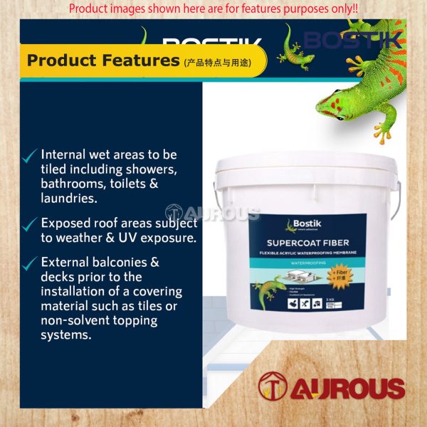 BOSTIK SUPERCOAT FIBER SINGLE COMPONENT FIBER REINFORCED ACRYLIC WATERPROOFING MEMBRANE (5KG) WHITE / GREY - Image 3