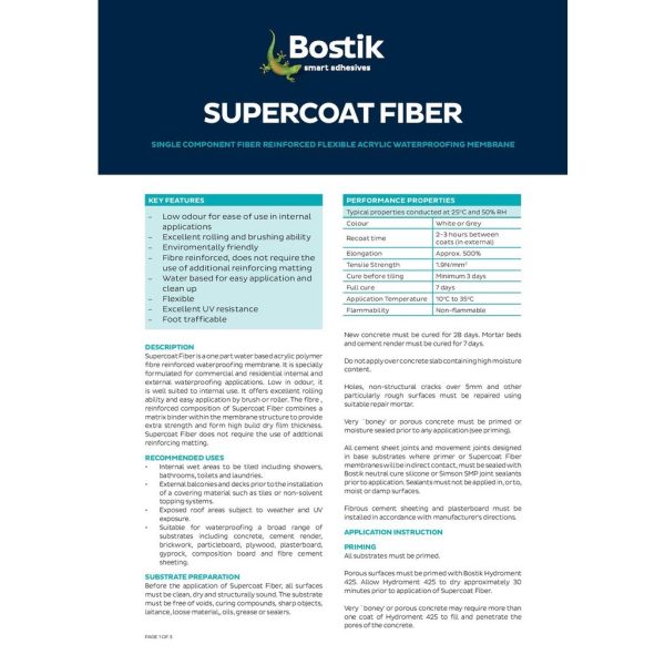 BOSTIK SUPERCOAT FIBER SINGLE COMPONENT FIBER REINFORCED ACRYLIC WATERPROOFING MEMBRANE (5KG) WHITE / GREY - Image 4
