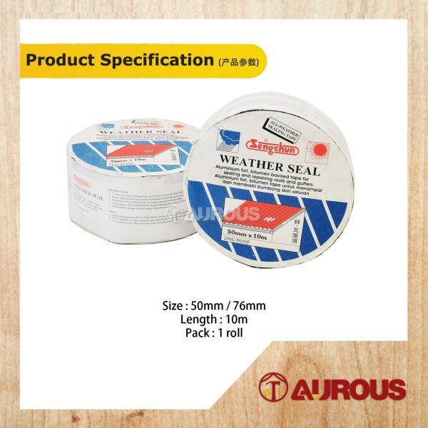 SENG CHUN ZINC ROOF WEATHER SEAL ALUMINIUM FOIL BITUMEN WATERPROOF TAPE (50MM X 10M / 76MM X 10M) - Image 4