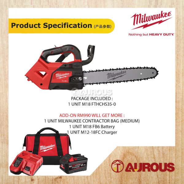 MILWAUKEE M18 FUEL TOP HANDLE CHAINSAW 356MM (14'') M18 FTHCHS35-0G0 (BARE TOOL) - Image 7