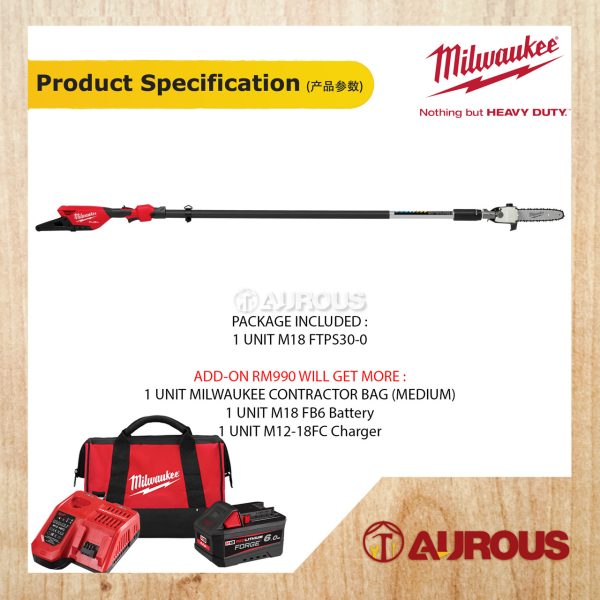 MILWAUKEE M18 FUEL TELESCOPING POLE SAW 305MM (12'') M18 FTPS30-0 (BARE TOOL) - Image 6