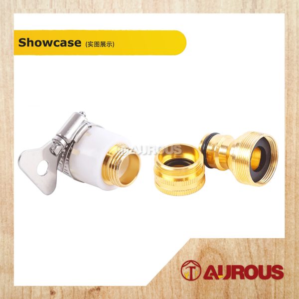 3 IN 1 FAUCET NOZZLE CONNECTOR COPPER SNAP IN TAP PIPE CONNECTOR WITH HOSE CLIP 1/2" - 3/4" (1 SET) - Image 2