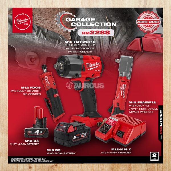 MILWAUKEE GARAGE COLLECTION (M18 FMTIW2F12-0X + M12 FDGS-0 + M12 FRAIWF12-0)