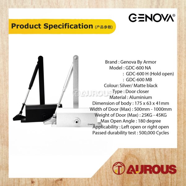 ARMOR GENOVA DOOR CLOSER SUPPORT DOOR WEIGHT MAX 25-45KG (GDC-600) - Image 5