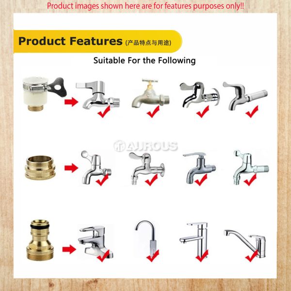 3 IN 1 FAUCET NOZZLE CONNECTOR COPPER SNAP IN TAP PIPE CONNECTOR WITH HOSE CLIP 1/2" - 3/4" (1 SET) - Image 7