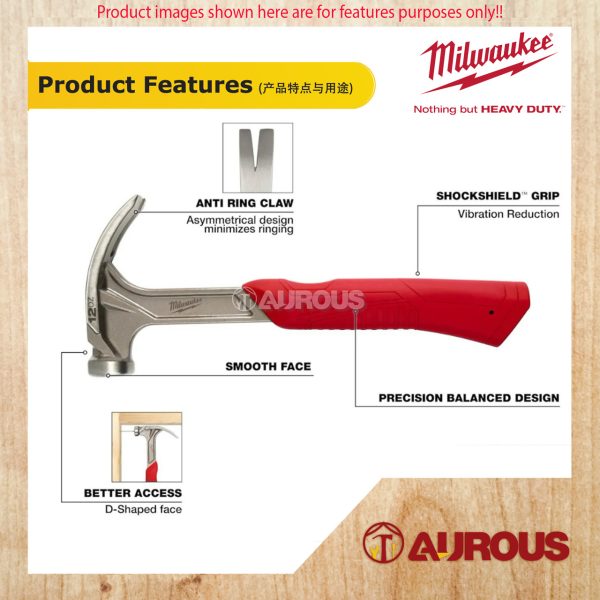 MILWAUKEE SMOOTH FACE HYBRID CLAW HAMMER 12 OZ (48-22-9019) - Image 8