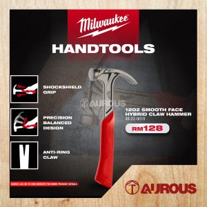 MILWAUKEE SMOOTH FACE HYBRID CLAW HAMMER 12 OZ (48-22-9019)