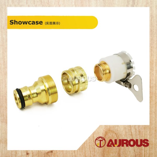 3 IN 1 FAUCET NOZZLE CONNECTOR COPPER SNAP IN TAP PIPE CONNECTOR WITH HOSE CLIP 1/2" - 3/4" (1 SET) - Image 5