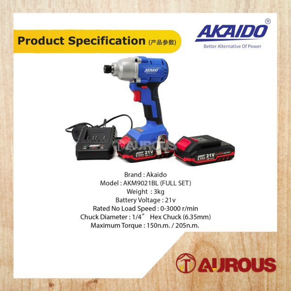 AKAIDO A21BL BRUSHLESS CORDLESS IMPACT DRIVER AKM9021BL (FULL SET) - Image 5