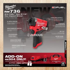 MILWAUKEE M12 FUEL GEN 3 1/4'' HEX IMPACT DRIVER M12 FID2-0 (BARE TOOL)