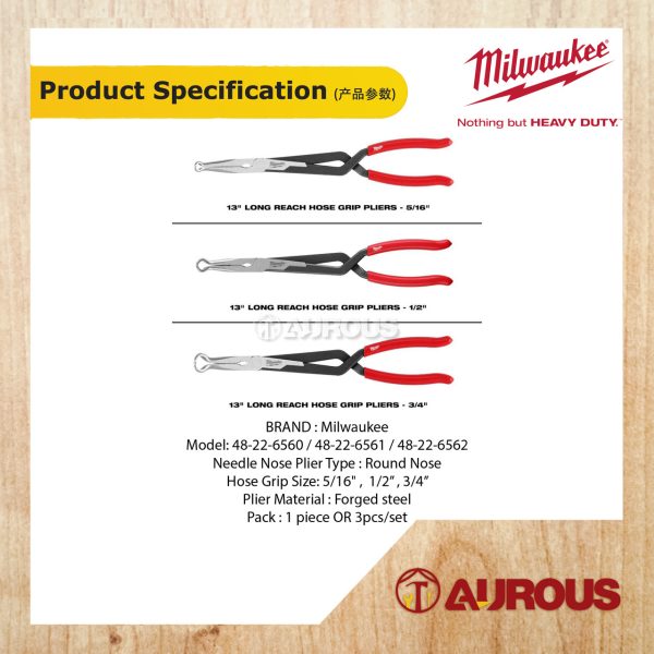 MILWAUKEE 13" LONG REACH HOSE GRIP PLIERS (48-22-6560 / 48-22-6561 / 48-22-6562 / 3PCS SET) - Image 6