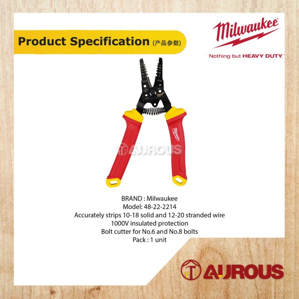 MILWAUKEE 1000V INSULATED 10-20 AWG WIRE STRIPPER & CUTTER 48-22-2214 - Image 5