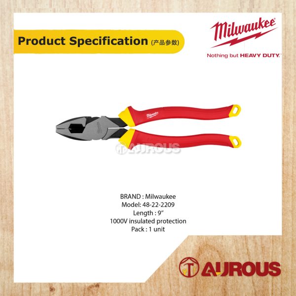 MILWAUKEE 1000V INSULATED 9'' LINEMAN'S PLIERS 48-22-2209 - Image 4