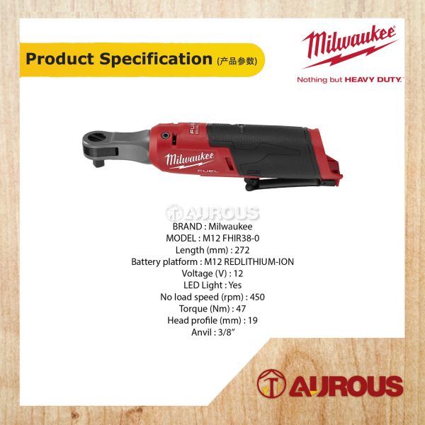 MILWAUKEE FUEL 3/8'' 47Nm HIGH SPEED RATCHET M12 FHIR38-0 (BARE TOOL) - Image 5