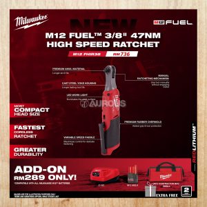 MILWAUKEE FUEL 3/8'' 47Nm HIGH SPEED RATCHET M12 FHIR38-0 (BARE TOOL)