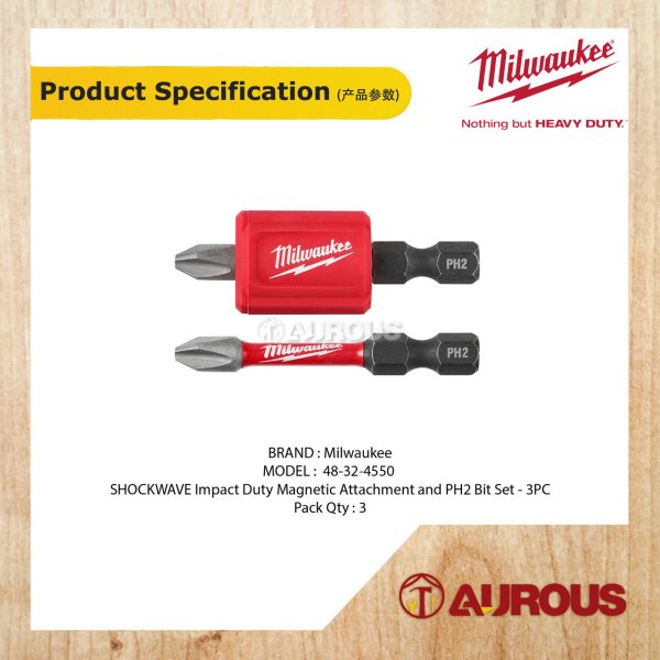 MILWAUKEE SHOCKWAVE IMPACT DUTY MAGNETIC ATTACHMENT PH2 BIT SET 48-32-4550 (3PCS/PKT) - Image 4