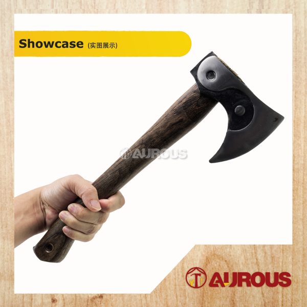 HIGH-CARBON STEEL WOOD HANDLE CAMPING AXE WITH LEATHER COVER CUTTING TOOL - Image 3