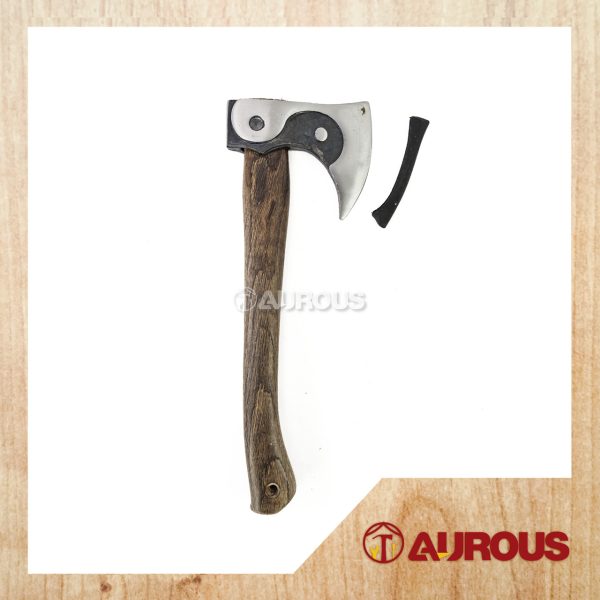 HIGH-CARBON STEEL WOOD HANDLE CAMPING AXE WITH LEATHER COVER CUTTING TOOL - Image 2