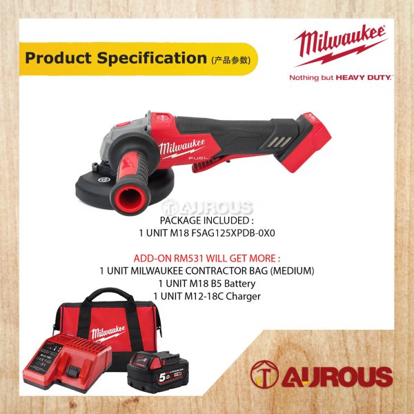 MILWAUKEE FUEL GEN II 5" 125MM BRAKING ANGLE GRINDER M18 FSAG125XPDB-0X0 (BARE TOOL) - Image 7
