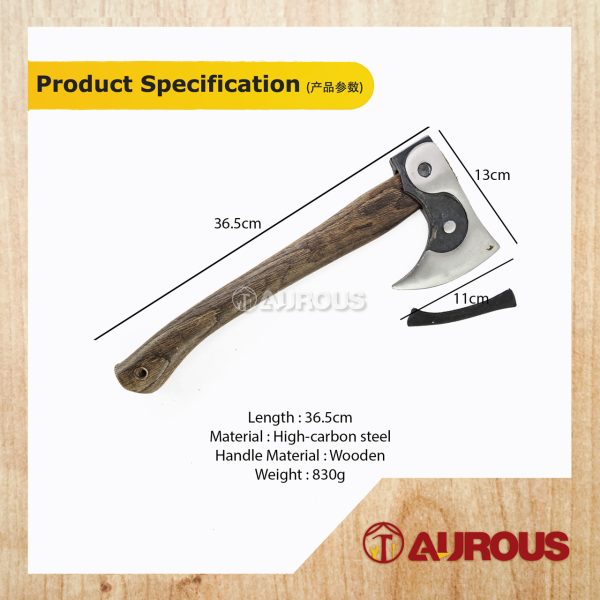 HIGH-CARBON STEEL WOOD HANDLE CAMPING AXE WITH LEATHER COVER CUTTING TOOL - Image 5