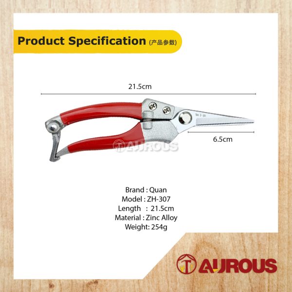 QUAN GARDENING SCISSOR PRUNING SHEAR 215MM (ZH307) - Image 5