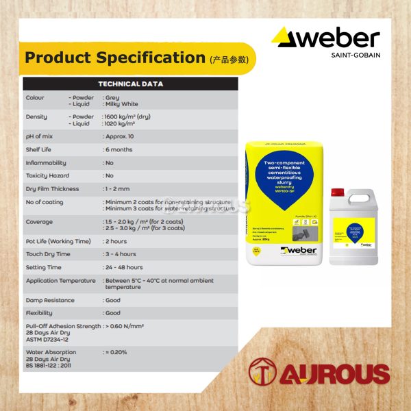 WEBER WEBERDRY WP100-SF SEMI-FLEXIBLE CEMENTITIOUS WATERPROOFING SLURRY A + B (GREY) 25 KG - Image 2