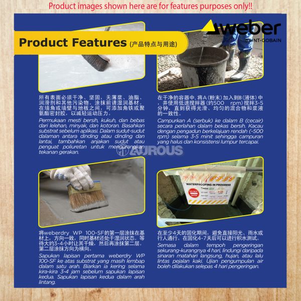WEBER WEBERDRY WP100-SF SEMI-FLEXIBLE CEMENTITIOUS WATERPROOFING SLURRY A + B (GREY) 25 KG - Image 3
