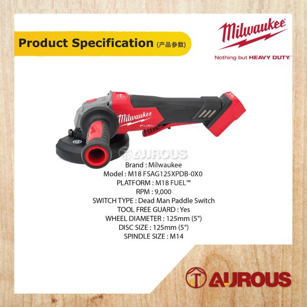 MILWAUKEE FUEL GEN II 5" 125MM BRAKING ANGLE GRINDER M18 FSAG125XPDB-0X0 (BARE TOOL) - Image 6