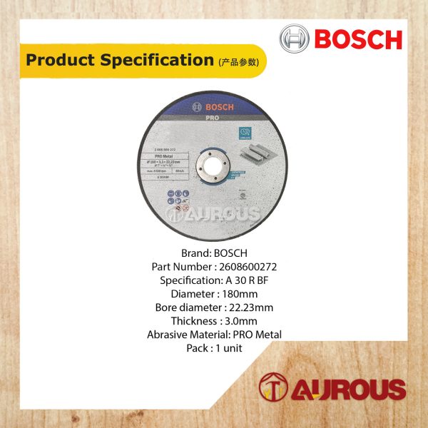 BOSCH PRO METAL BONDED CUTTING DISC 7''/180 X 3.0 X 22.23MM (2 608 600 272) - Image 3
