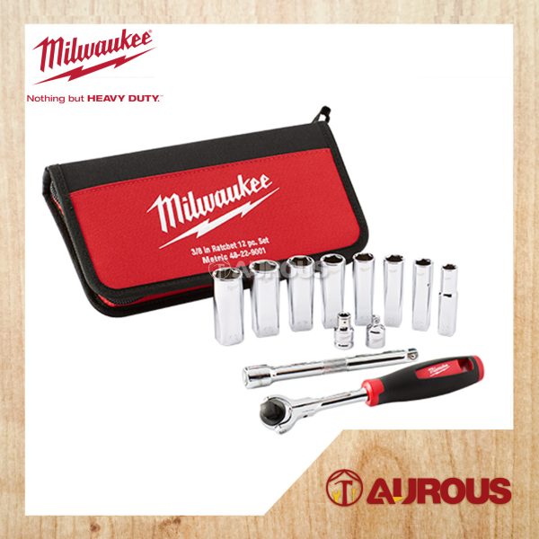 MILWAUKEE 3/8'' METRIC SOCKET WRENCH 12PC SET 10MM TO 19MM (48-22-9001)