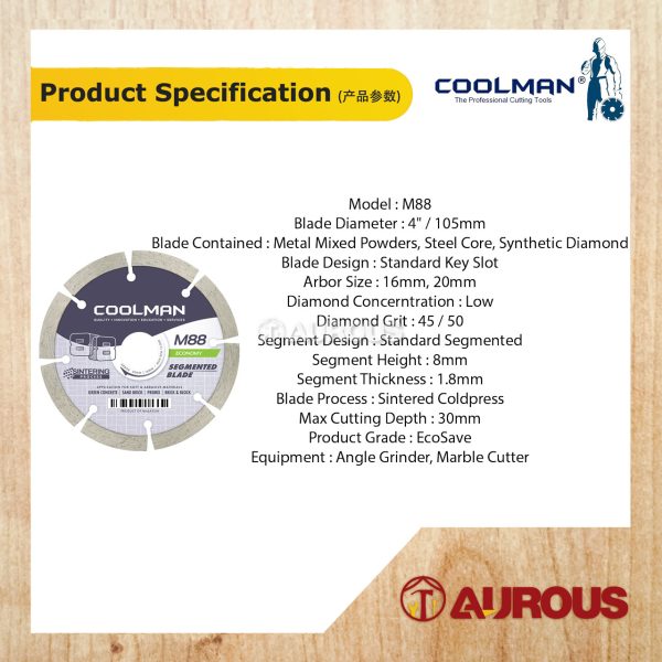 COOLMAN 88 SERIES M88 DIAMOND SEGMENTED DISC BLADE 4”/105MM - Image 5