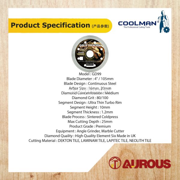 COOLMAN GOLD DRAGON DIAMOND DISC BLADE 4" / 105MM (GD99) (THIN) - Image 4