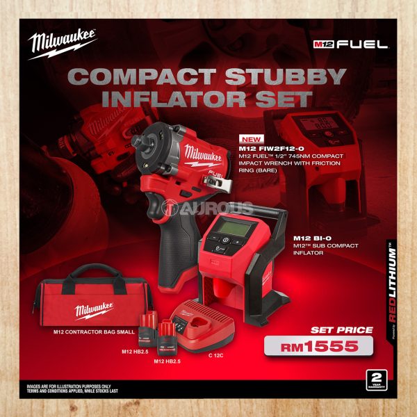 MILWAUKEE COMPACT STUBBY INFLATOR COMBO SET ( M12 FIW2F12-0 + M12 BI-0 )