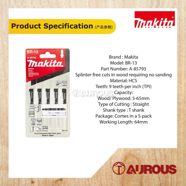 MAKITA WOOD JIG SAW BLADE BR-13 WOOD FINISH A-85793 (5PC/SET) T101B - Image 4