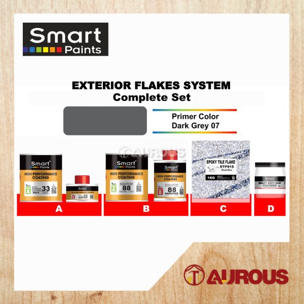 SMART EPOXY HIGH PERFORMANCE COATING EXTERIOR FLAKES COMPLETE SET (PRIMER DARK GREY 07 + TOPCOAT + FLAKE + ANTI-SLIP POLYMER)