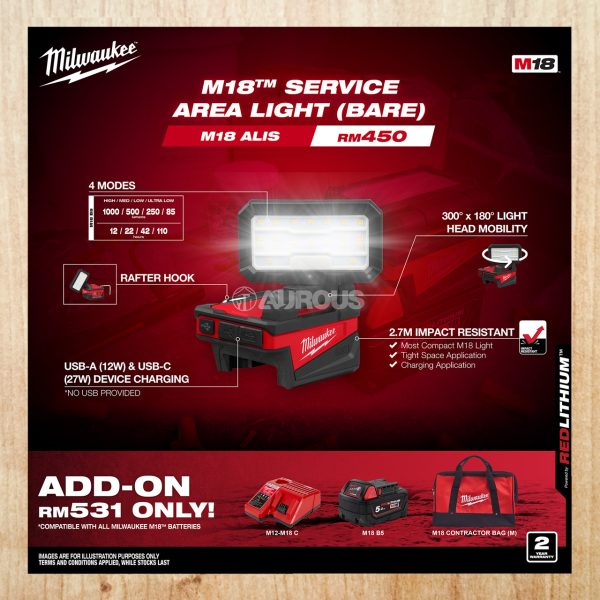 MILWAUKEE M18 SERVICE AREA LIGHT M18 ALIS-0 (BARE TOOL)