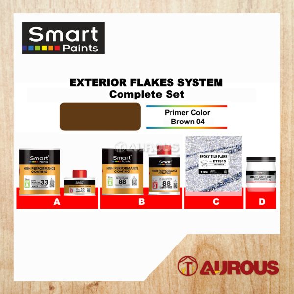 SMART EPOXY HIGH PERFORMANCE COATING EXTERIOR FLAKES COMPLETE SET (PRIMER BROWN 04 + TOPCOAT + FLAKE + ANTI-SLIP POLYMER)