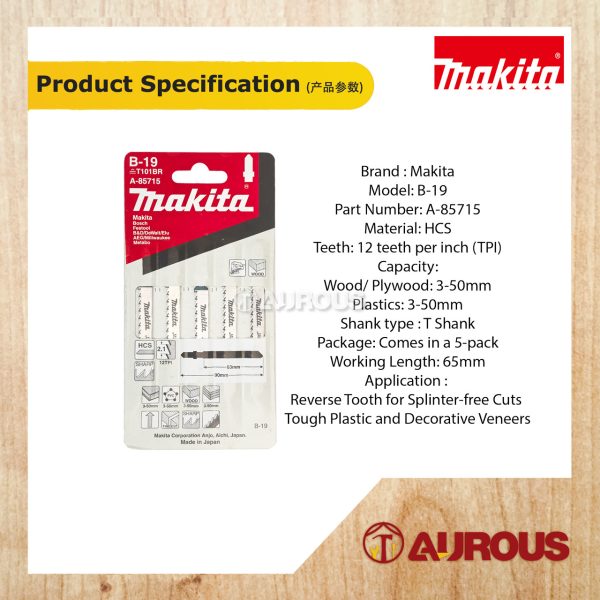 MAKITA WOOD JIG SAW BLADE B-19 DECO.VENEER A-85715 (5PC/SET) T101BR - Image 4